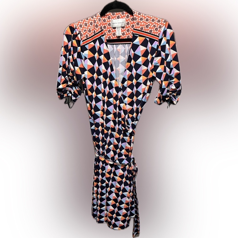 Donna Morgan Geometric Print wrap Dress (D3) - Picture 6 of 9